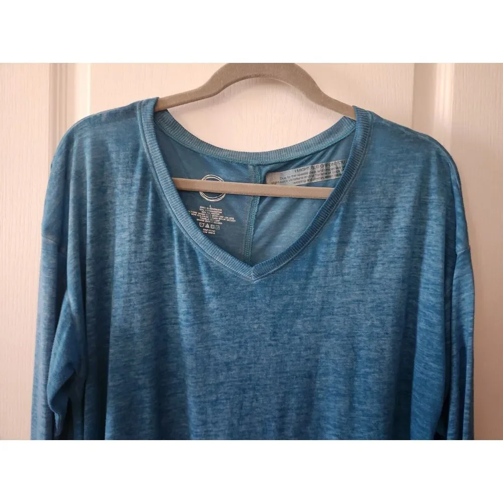 Maurices 24/7 Women's  V-Neck Lightweight Sweater Long Sleeve Cotton Blue size L